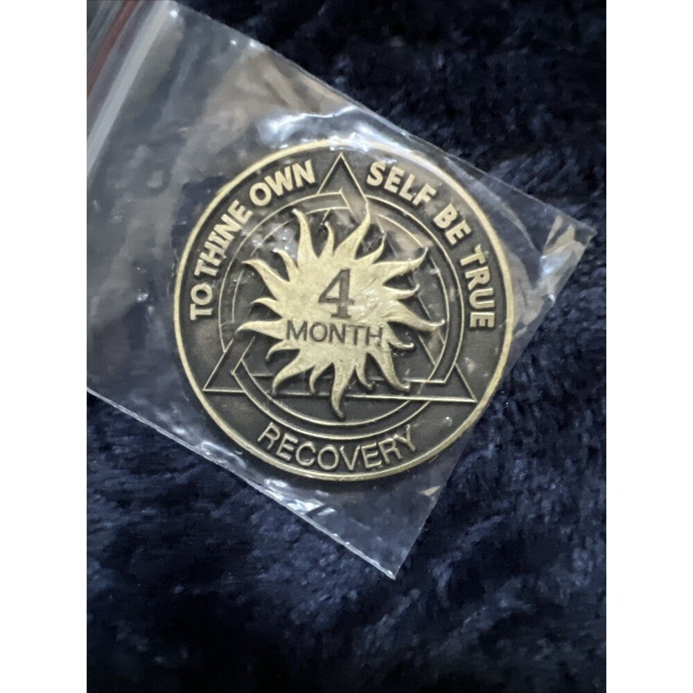 4 Month AA Bronze Sun Serenity Prayer Coin Chip Recovery Anniversary Token NA